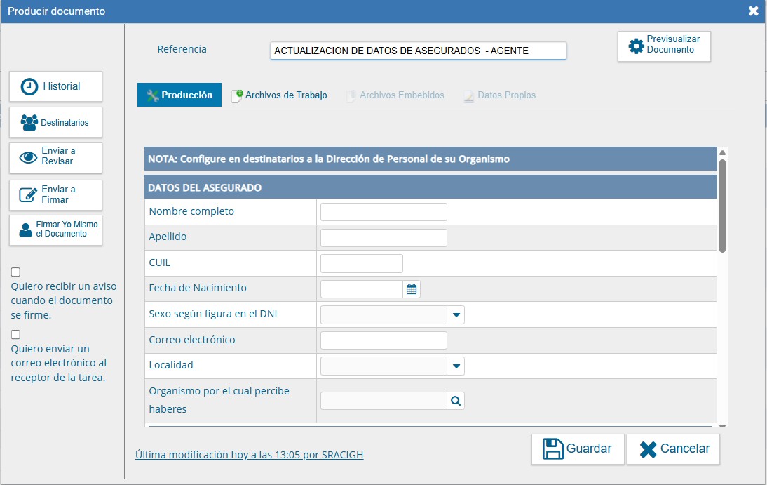 Formulario datos del asegurado