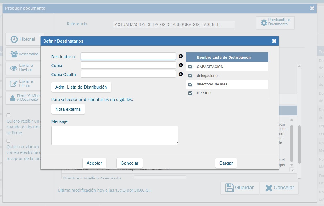 Destinatarios del formulario SVO