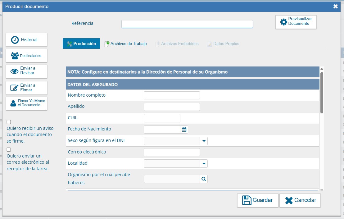 Ejemplo del formulario SVO