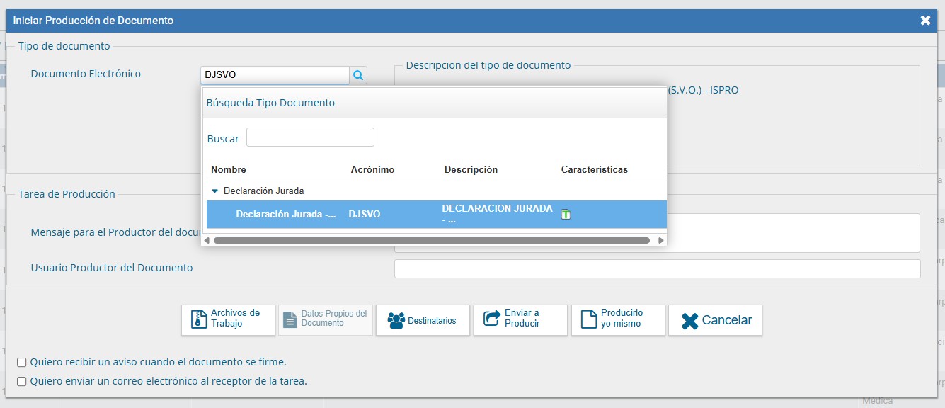 Pantalla principal de GDE con acceso al formulario SVO